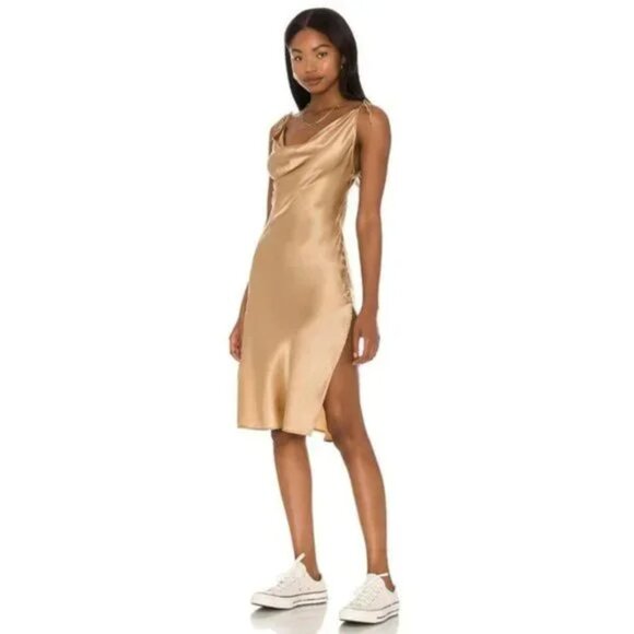 FRANKIES Bikinis Doll Face Silk Dress in Earth - Picture 1 of 7